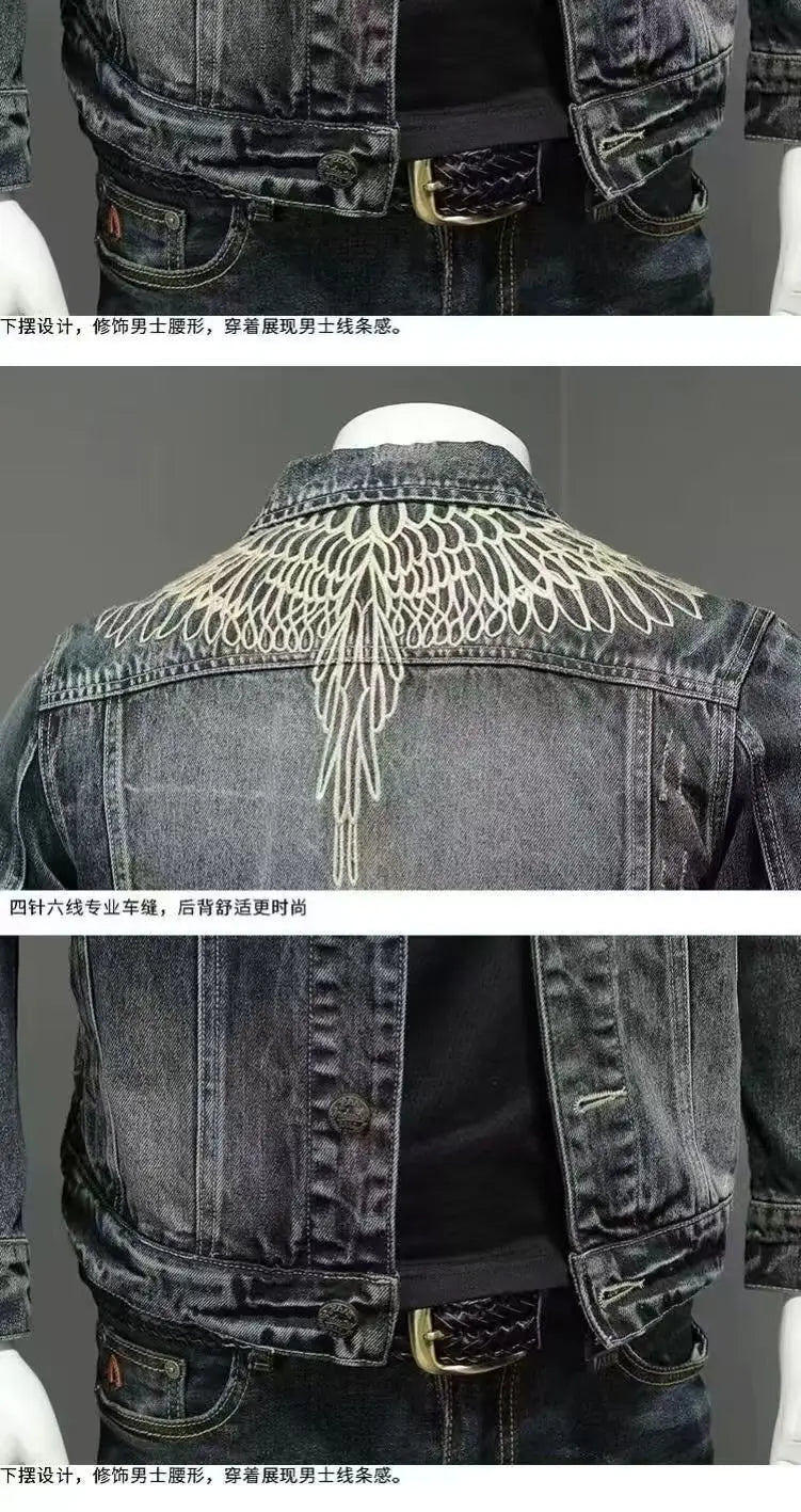 High quality Padded Denim Jackets Man Warm Button Korea Elatic Clothing  Lxury Worn Washed Cowboy Coat for Men
