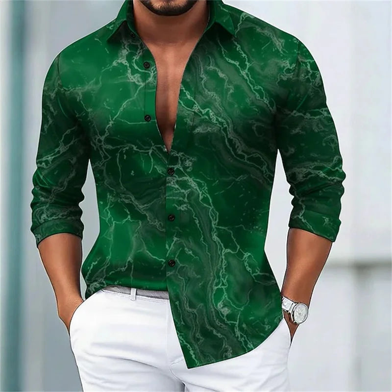 Fashion Flower pattern 3D Print Men's Long Sleeve Shirts Fashion Button-Down Tops Autumn New Casual Men's Casual Lapel Shirts