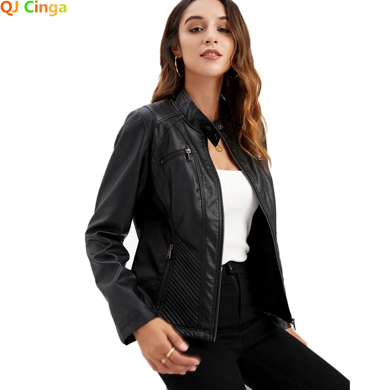 2026 New Lavender Purple Women's Long Sleeve PU Jacket, Fashion Motorcycle Leather Jackets, Red Coat, Black Outerwear.