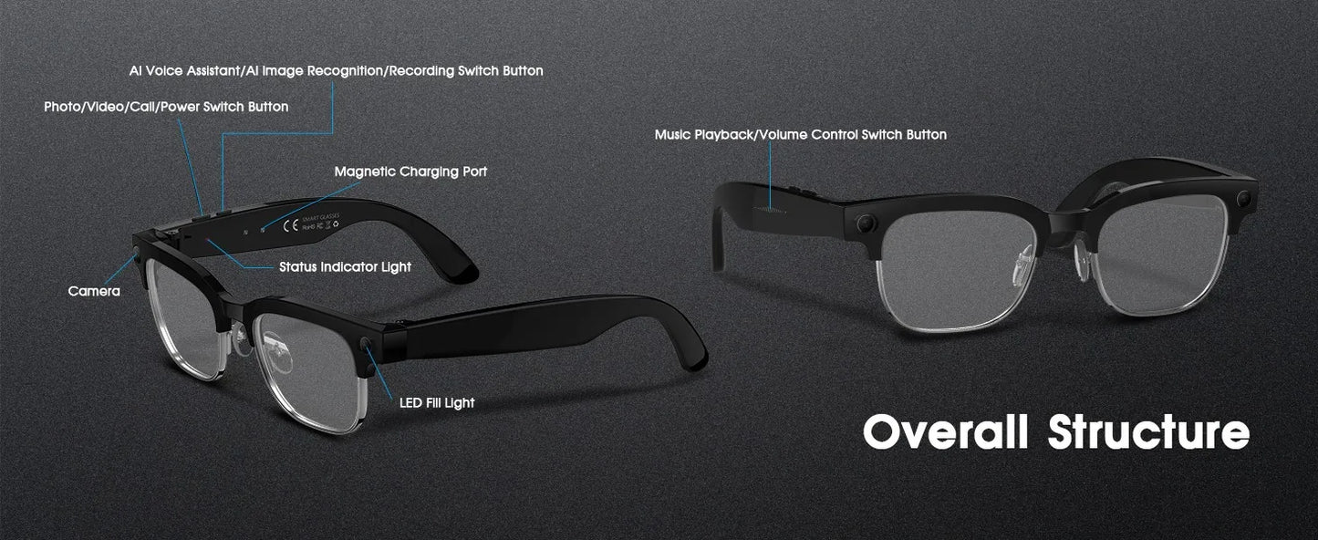 2025 New Upgrade Smart Glasses With Camera Video Recording AI Photo Recognition Bluetooth Call Translation Voice Sunglasses Man