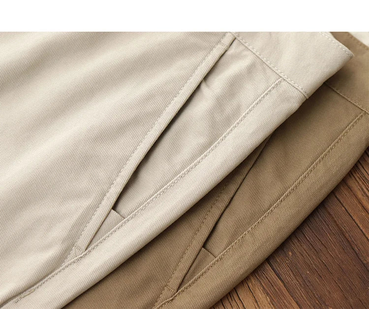 Straight pants American casual Chino cargo retro simple beige white khaki cotton casual pants for men