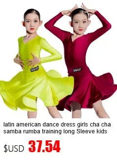 Latin american Dance velvet feather Long Dress Girls Kids Samba Salsa Cha Cha Rumba Tango Children Competition Ballroom Dresses
