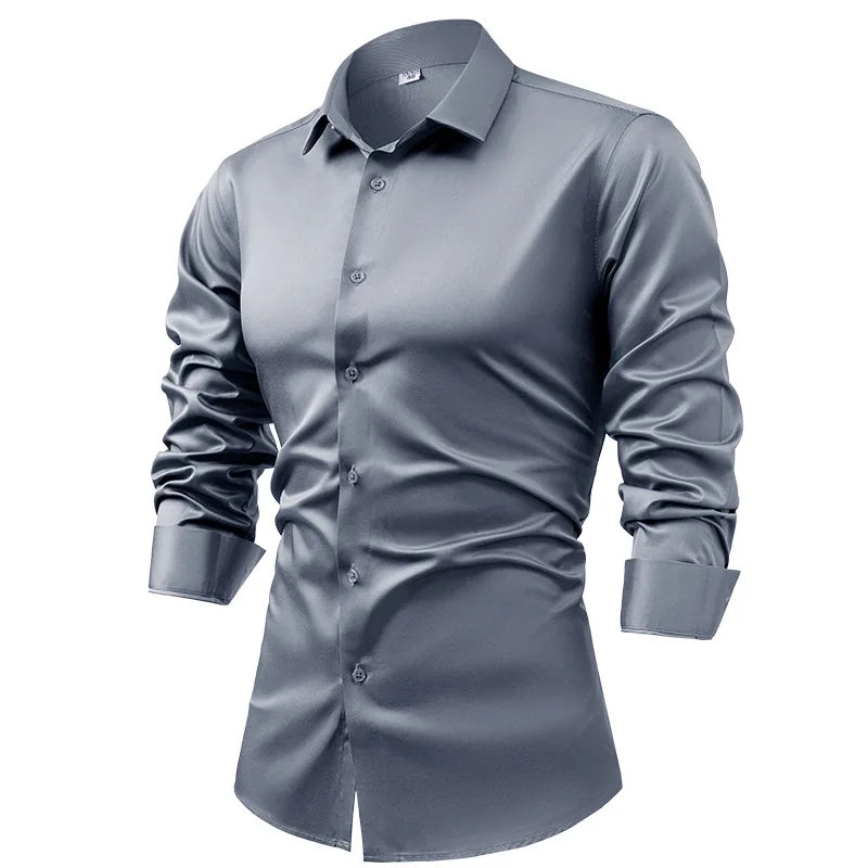 Silk cotton long sleeved shirt men's pure white shirt 2025 spring high-end sense inch shirt casual business suit formal wear