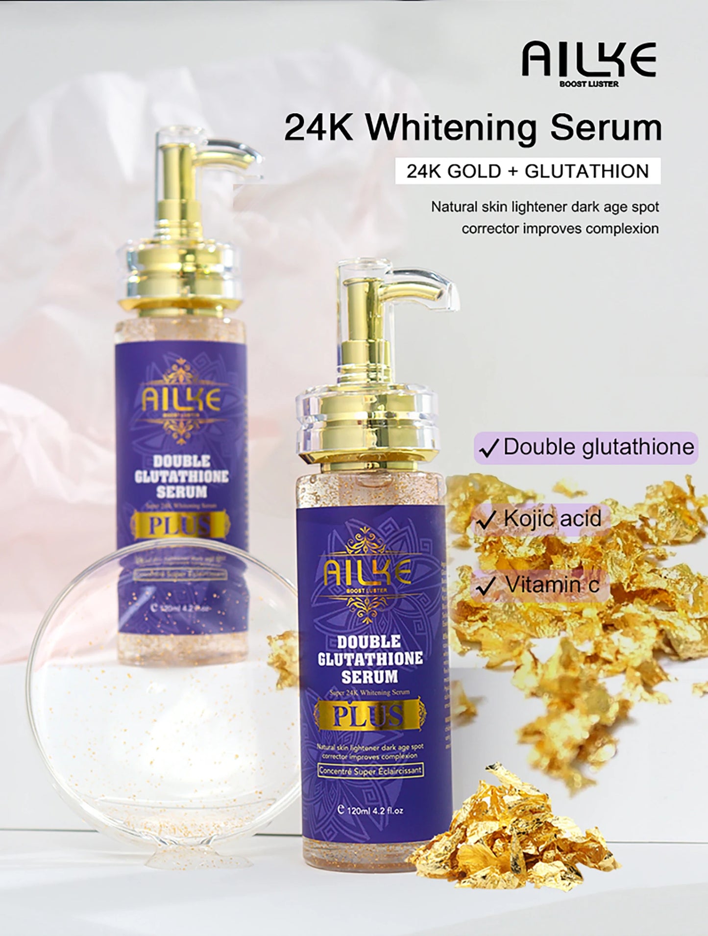 AILKE Double Glutathione Whitening Set For All Skin Types, Reduce Dark Spots, Melanin, Freckles, Chloasma, Even Skin Tone
