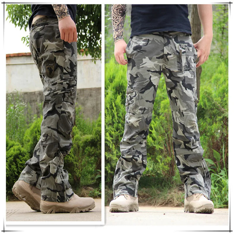 Men's Cargo Pants Outdoors Style Tactical Pants Male Camo Jogger Plus Size Cotton Many Pocket Men Camouflage Black Trousers