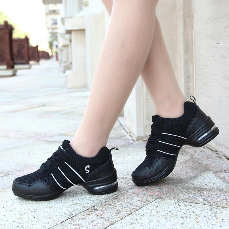Breathable Dance Sneakers Woman Man Black Red Air Mesh Split-sole Square Dance Salsa Dancing Shoes Girls Ladies Sports Shoes