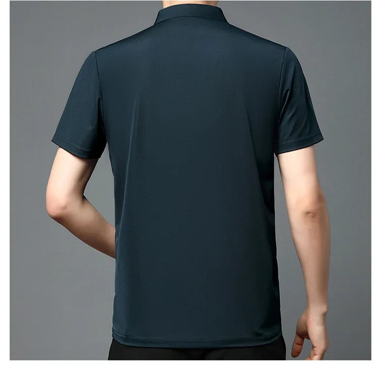 High End Mulberry Silk T-shirts Man Long Sleeve Tops Business Casual Elastic Non-iron Seamless Quality Luxurious Men Polo Shirts