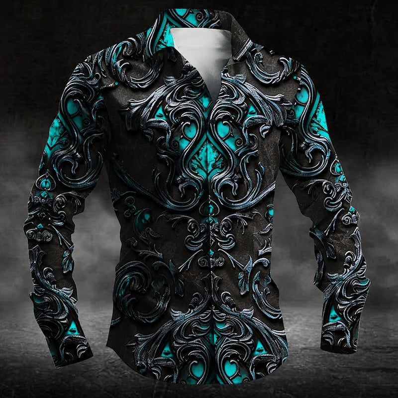 2024 Fashion Men's Collar Button Long Sleeve Shirt New 3D Printed Gradient Pattern Men's Shirt Casual Design Clothing Top