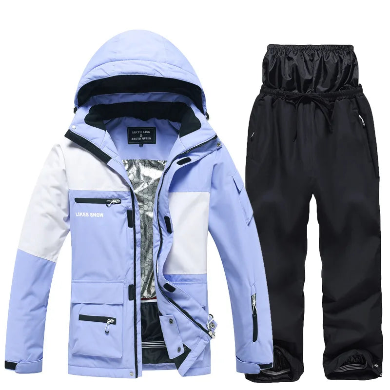 New Men Women Skiing and Snowboard Overalls Ski Suit Winter Thermal Waterproof Windproof Mountain Snowsuit Jacket and Pants Set