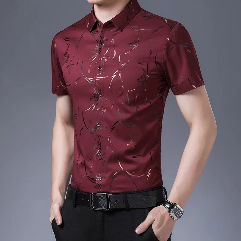 New Men's Casual Printed Short Sleeved Lapel Shirt for Summer Fashion Comfort No Ironing Wrinkle Resistant Top