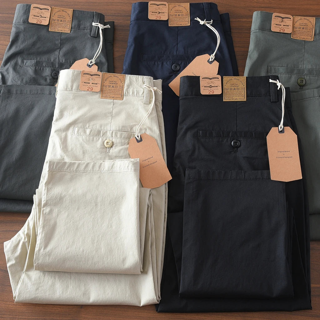 2025 Summer New American Retro Thin Micro Elasticity Casual Pants Men's Simple 97% Cotton Slim CHINO Business Straight Trousers
