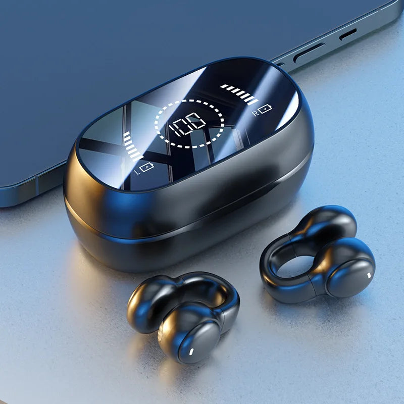 New Mirror-Style Digital Display Soft Silicone Ear Clip Wireless Bluetooth Headphones with Noise Reduction, High-Definition, and Lossless for Sports