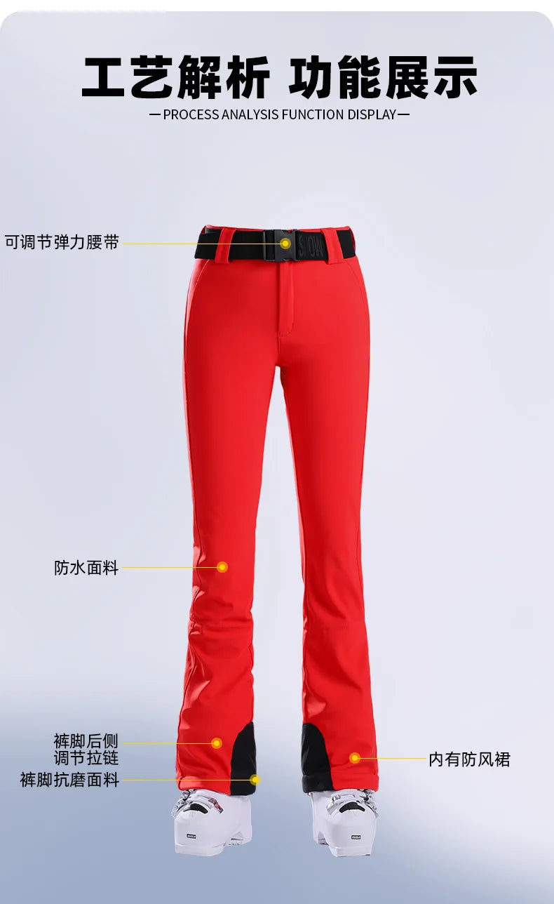 Ski pants New women's double-board 스노우보드복 slimming windproof waterproof thickened warm and elastic sports snow pants