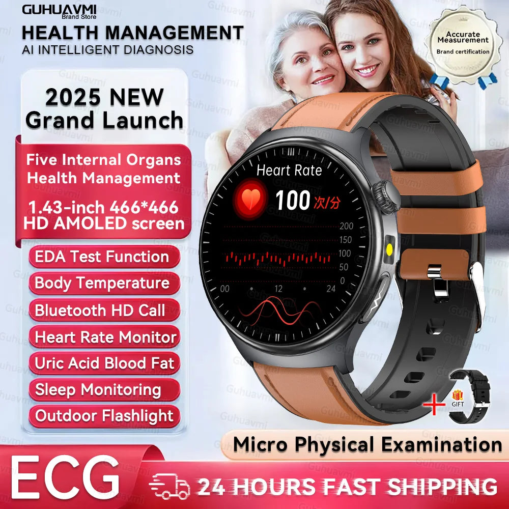 Nursing Grade Health Smartwatches For Men Women Precision Detection Heart Rate Blood Fats Uric Acid Blood Pressure ECG Smart Wat