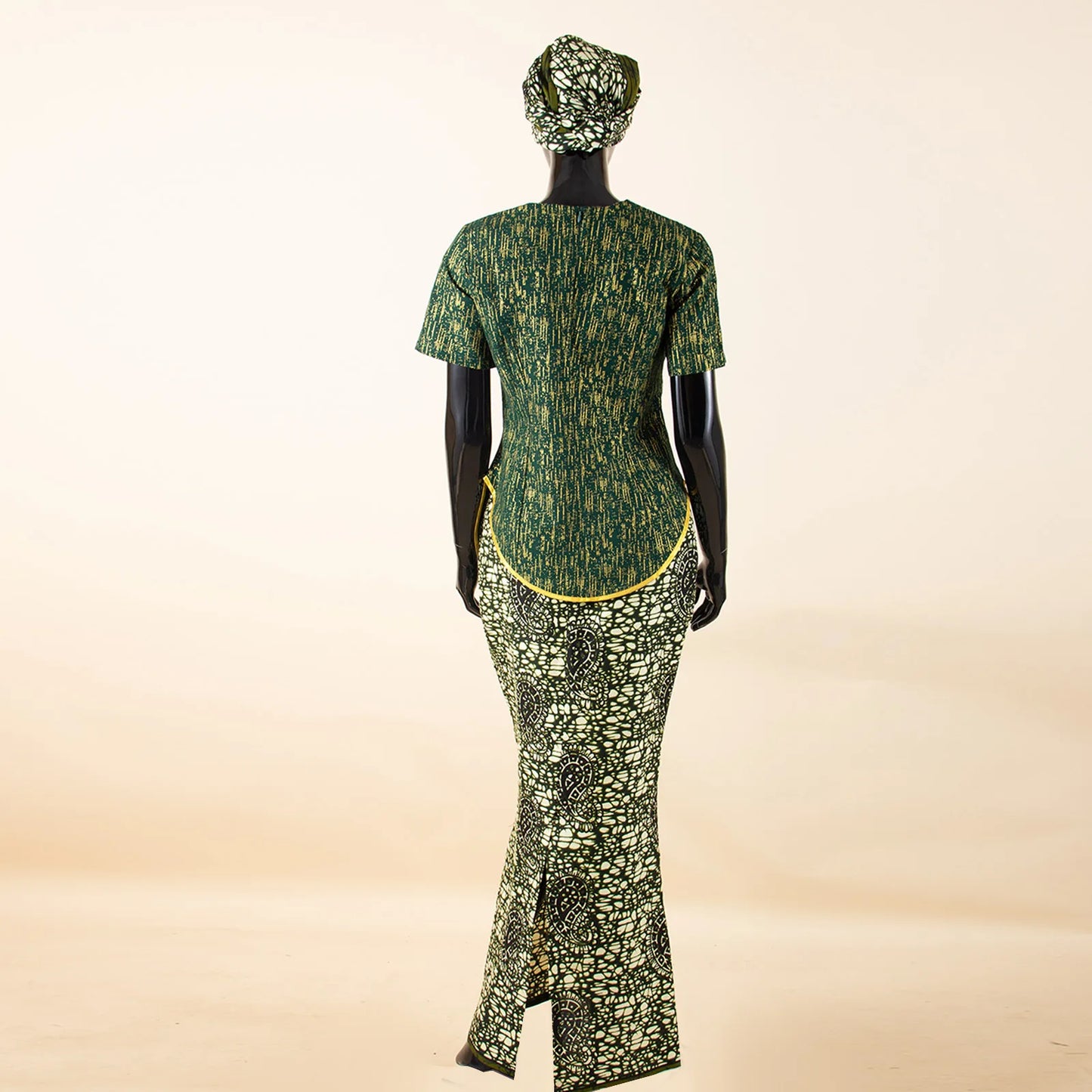 African Women Skirt Set Luxury Gown Short Sleeve Slit Top and Slim Skirt Vestidos with Headwrap Wedding Dress 2526056