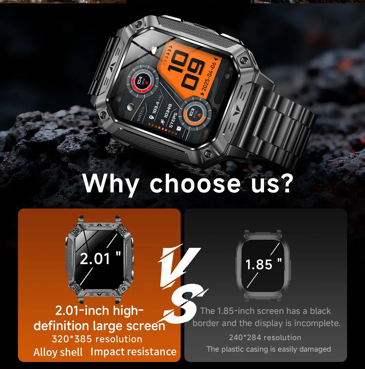 2026 Outdoors Durable Men Sports Smart Watch 1400mAh Battery LED Flashlight IP69K Waterproof Bluetooth Call Military Smartwatchs