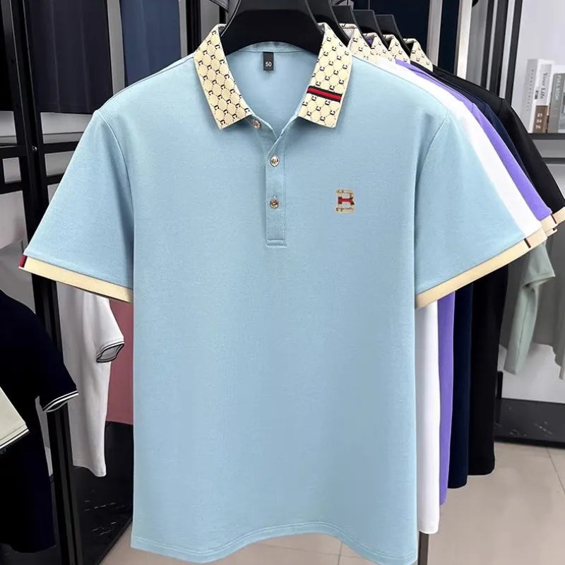 Advanced letter embroidery short sleeve polo shirt light luxury brand business leisure summer men's T-shirt fashion lapel top