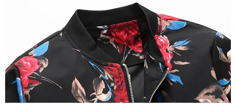 New Men Long Sleeved Baseball Collar Casual Sports Jacket Fashion Male Daily High Street Flower Coats