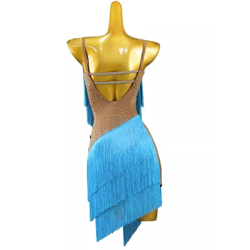 Fringe Latin Dance Dress for Women Competition Salsa Rumba Dancewear Costumes Sleeveless