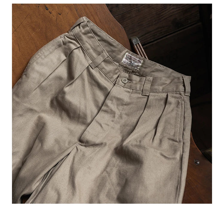 Non Stock French Army M-52 Chino Pants Men's Double Pleated Twill Casual Trousers Straight Leg