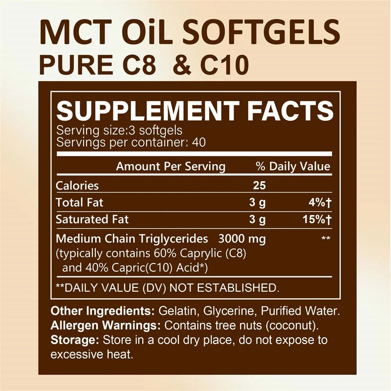 MCT Oil Softgels - Supports Energy and Mental Clarity, Fat Burning, Appetite Suppressant, Improves Digestion