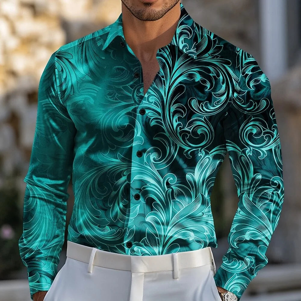 Men's New Floral Print Ombre Shirt Formal Shirt Long Sleeve Retro Holiday Wear Summer Spring Autumn Lapel 3D Printed Button-Down