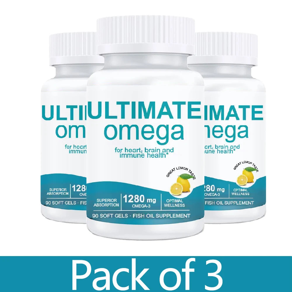 Ultimate Omega 3 Fish Oil Supplement with EPA & DHA - Promotes Brain & Heart Health - 120 Softgels - 1280 Omega-3 - Non-GMO