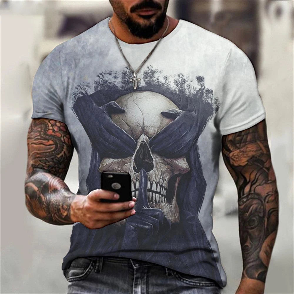 Summer Fashion Retro Skull 3D Printed T-shirt Hip Hop Personality Super Cool Horror Casual T-shirt