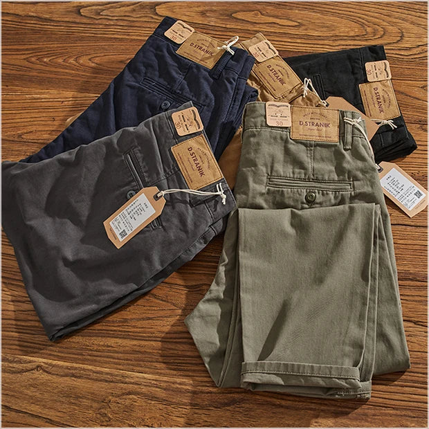 American Retro Workwear Pants Men's Heavyweight Chino Casual Straight Leg Tapered Versatile Cotton Urban Faion Trousers
