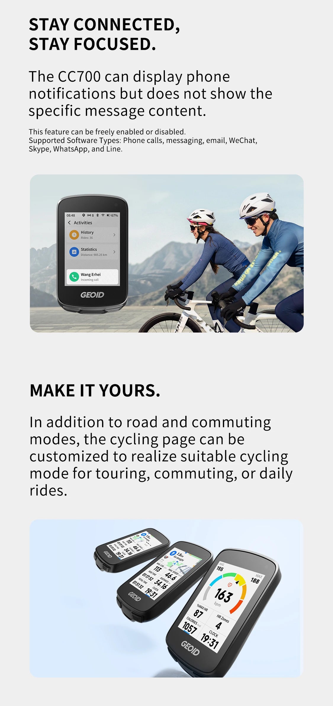 GEOID CC700 Pro Bicycle Computer GPS 2.8-Inch Touchscreen Bike Speedometer Global Map Navigation Cycling Odometer for Strava