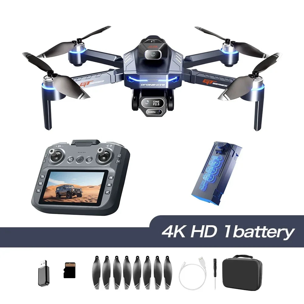 Drone 4K HD GT8 Camera Obstacle Avoidance Aerial Photography Brushless Drone with Screen Foldable RC Drone Quadcopter RTF