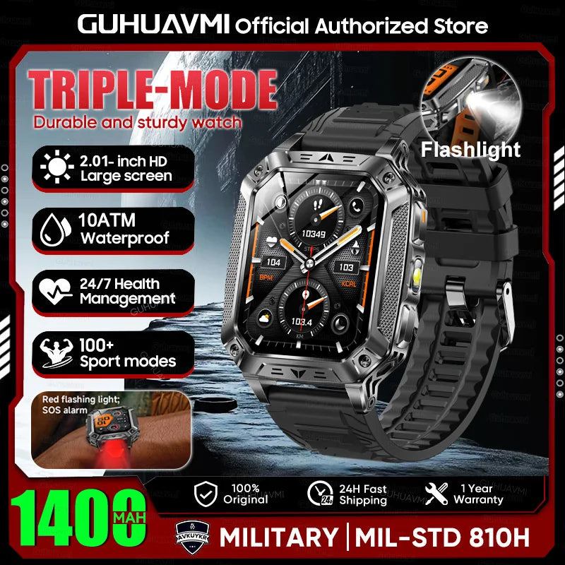 2026 HOT New 1400mAh Large Battery Smart Watch Military Quality 10ATM Waterproof Tactics 100+Sport Bluetooth call SmartWatch Men
