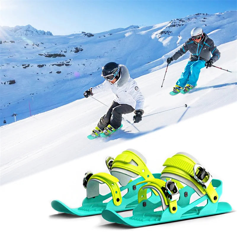 Mini Short Ski Skates Skis Boots Skiboards Adjuatable Adults Short Shoe Snowblades Portable for Winter Outdoor Sports Snow Board