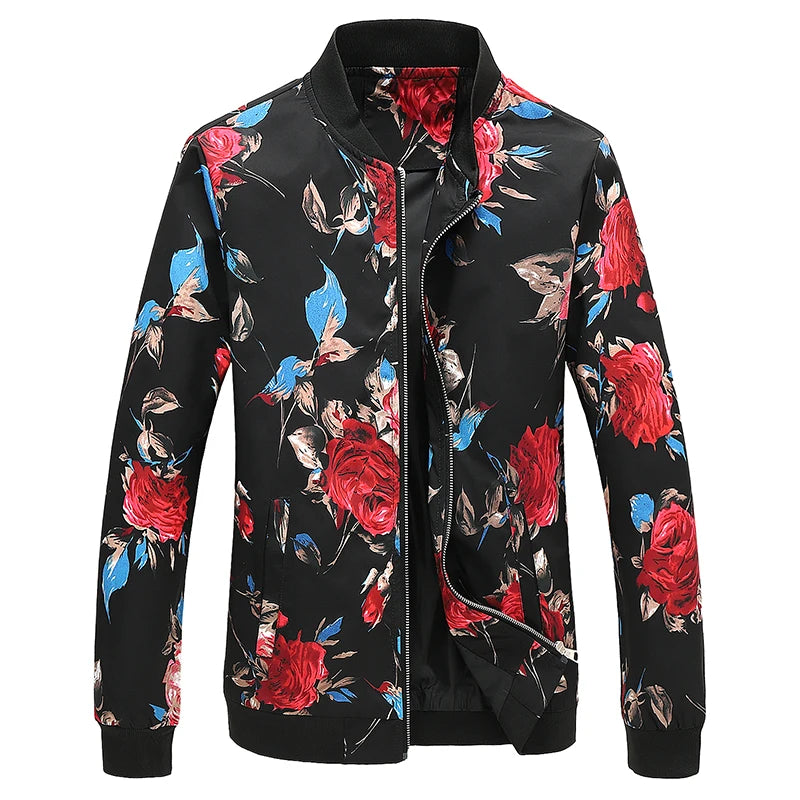New Men Long Sleeved Baseball Collar Casual Sports Jacket Fashion Male Daily High Street Flower Coats