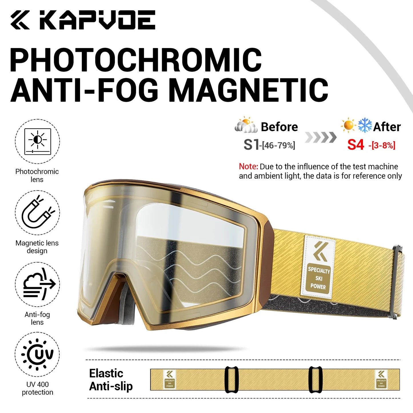 Kapvoe Winter Photochromic Ski Goggle Snow Anti-Fog Sunglasses Snowboard Mask for Men Women Eyewear UV400 Glasses Snowmobile