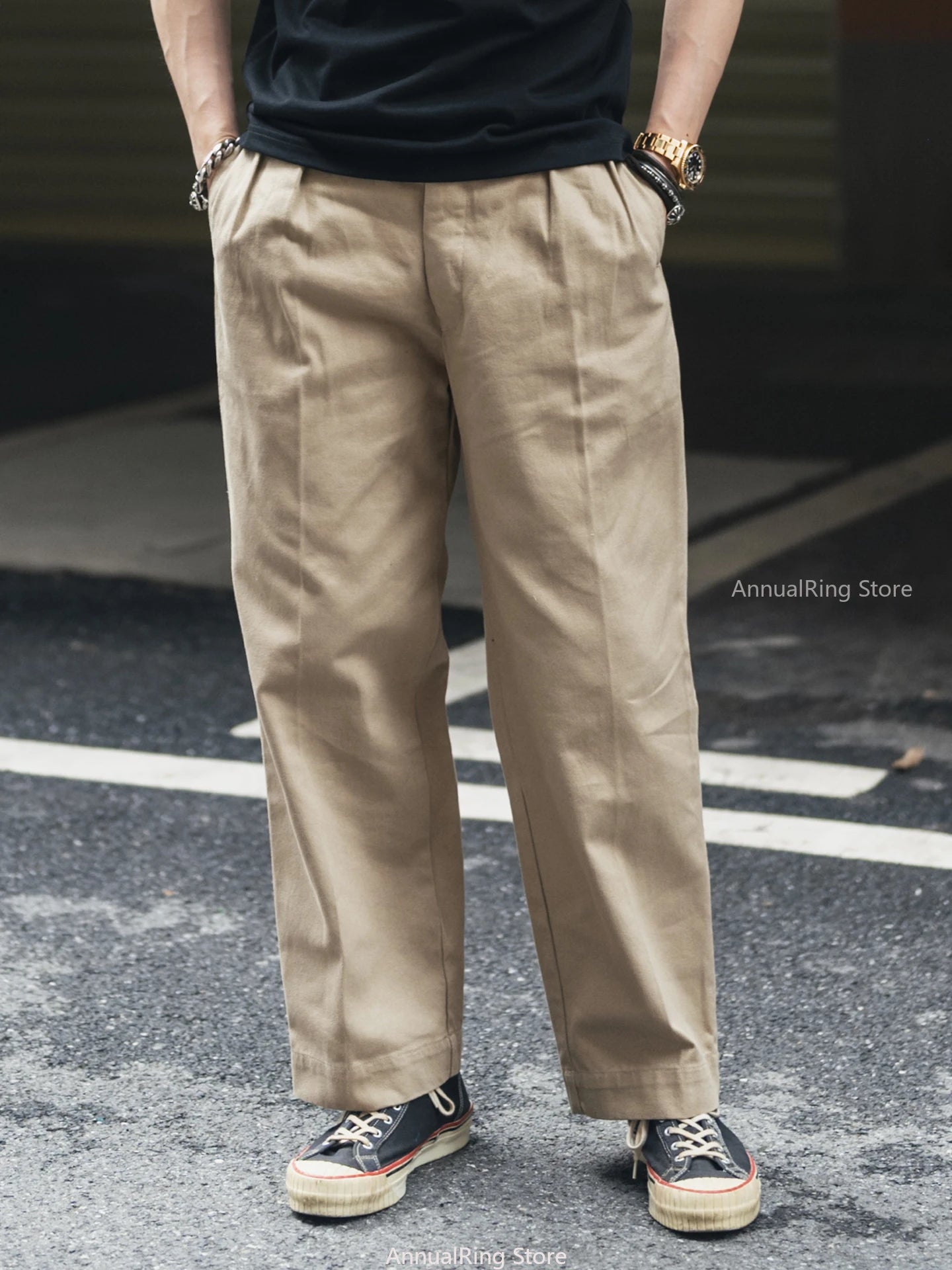 Non Stock French Army M-52 Chino Pants Men's Double Pleated Twill Casual Trousers Straight Leg