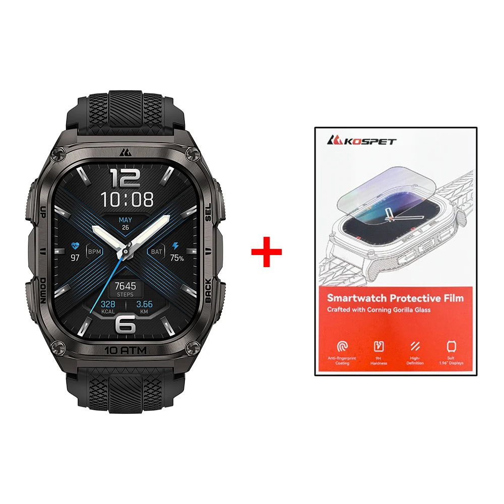 KOSPET Tank M4 Smart Watch for Men Stainless Steel 6-Sat GPS Offline Maps 100M Waterproof 24/7 Health Monitor for Android iOS