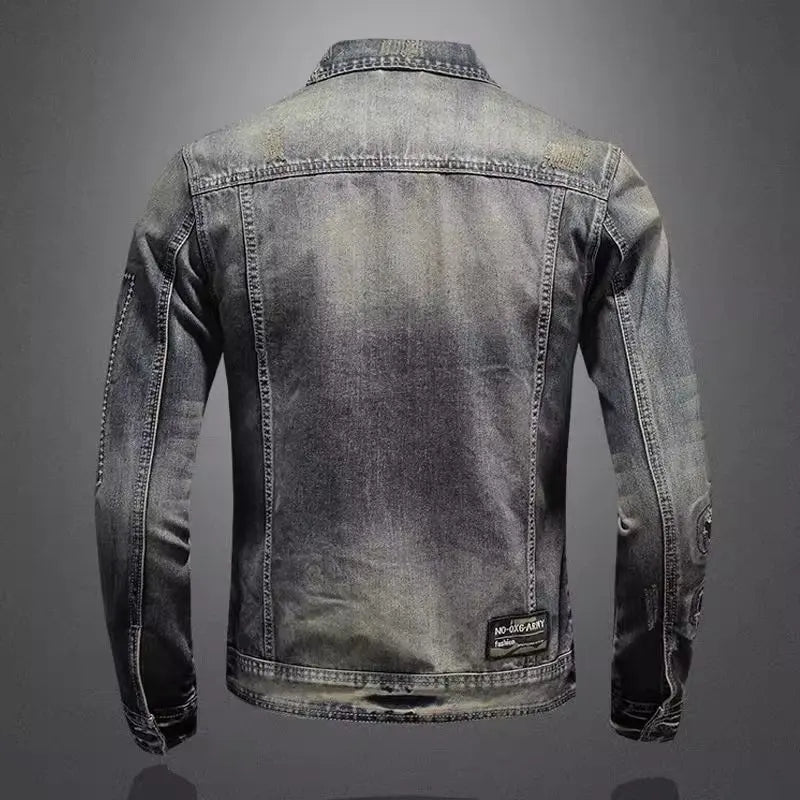 Spring  Autumn New Fashion Trend Ripped Vintage Jeans Jacket Men's Casual Loose Comfortable High Quality Denim Coat
