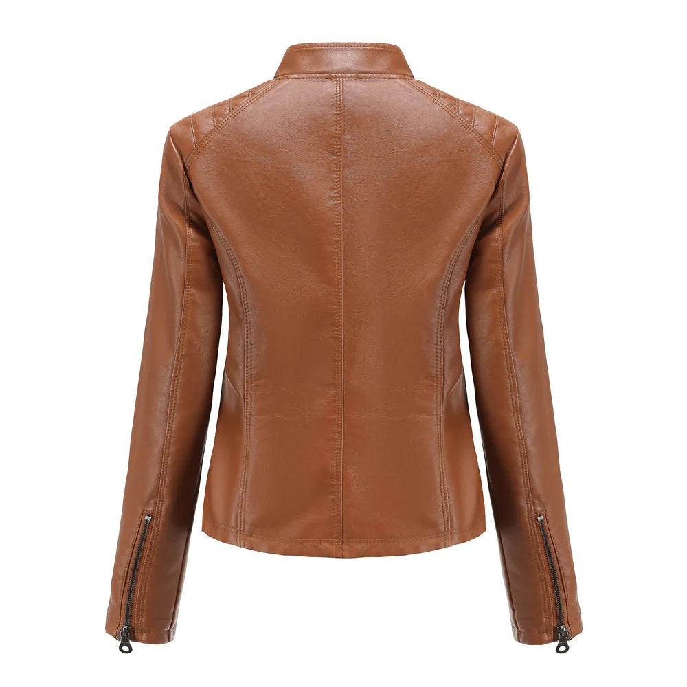 2026 New Lavender Purple Women's Long Sleeve PU Jacket, Fashion Motorcycle Leather Jackets, Red Coat, Black Outerwear.