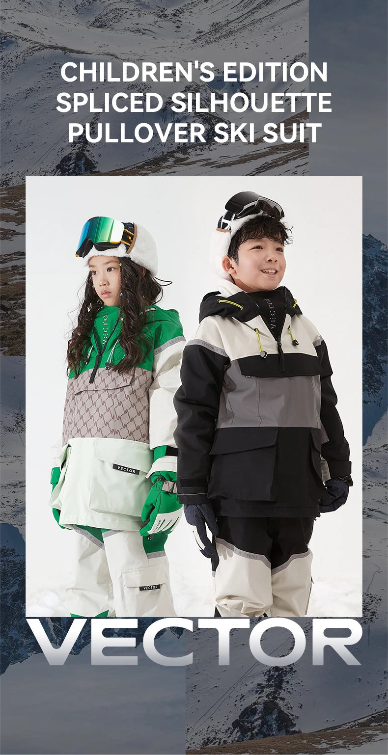 VECTOR Ski Wear Children Hooded Sweater Reflective Boys and Girls Ski Wear Thickened Warmth Waterproof Ski Equipment Ski Jacket