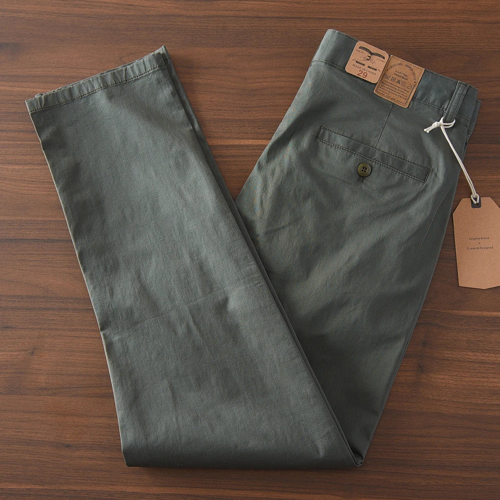2025 Summer New American Retro Thin Micro Elasticity Casual Pants Men's Simple 97% Cotton Slim CHINO Business Straight Trousers