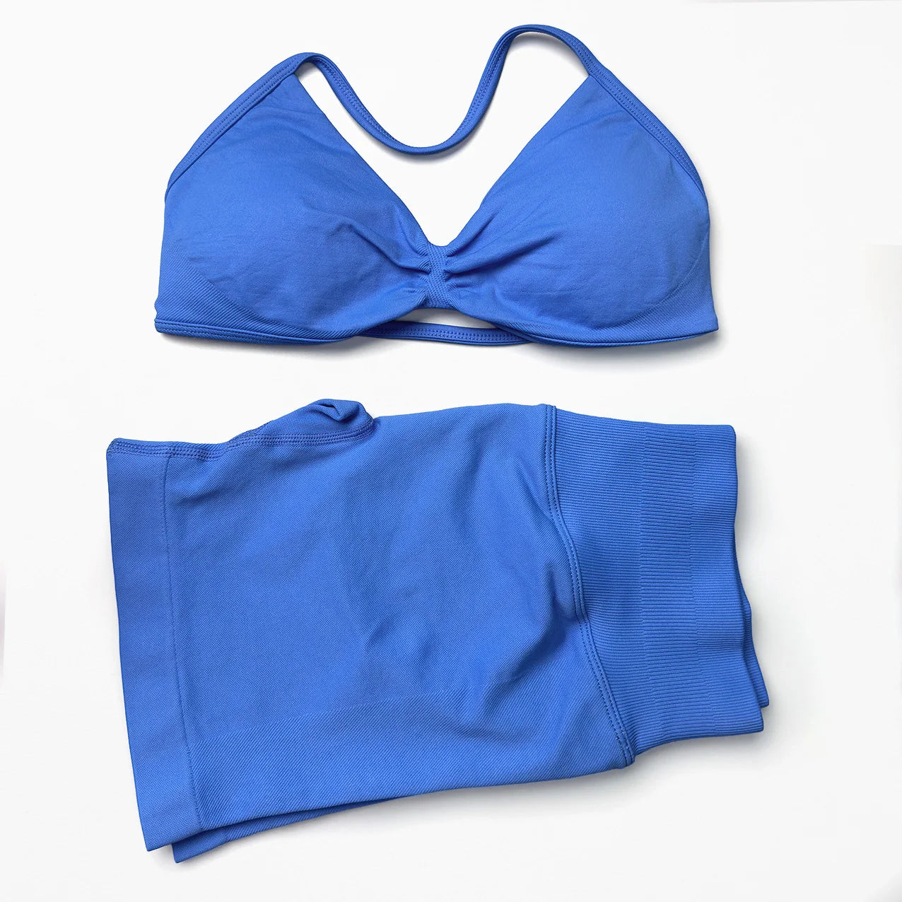 Seamless 2 Pieces Strappy Yoga Halter Bras Sets Scrunch Butt Sports Shorts Quick Dry Backless Gym Crop Tops with Pad Push Up Set