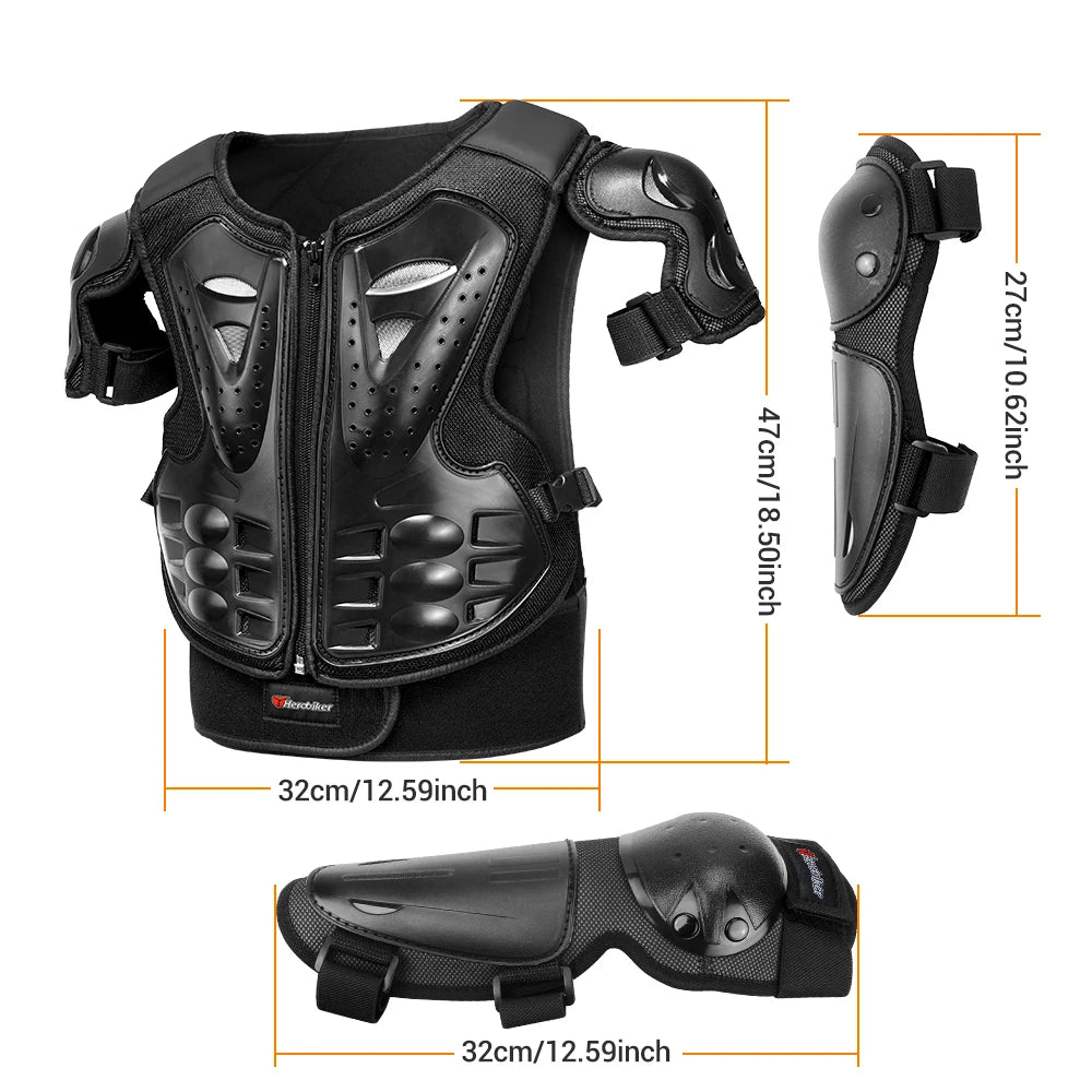 Kid's Motorcycle Armor Vest Protection Motocross Body Armor Jacket Protective Armors Riding Kneepads Moto Full Armor Children