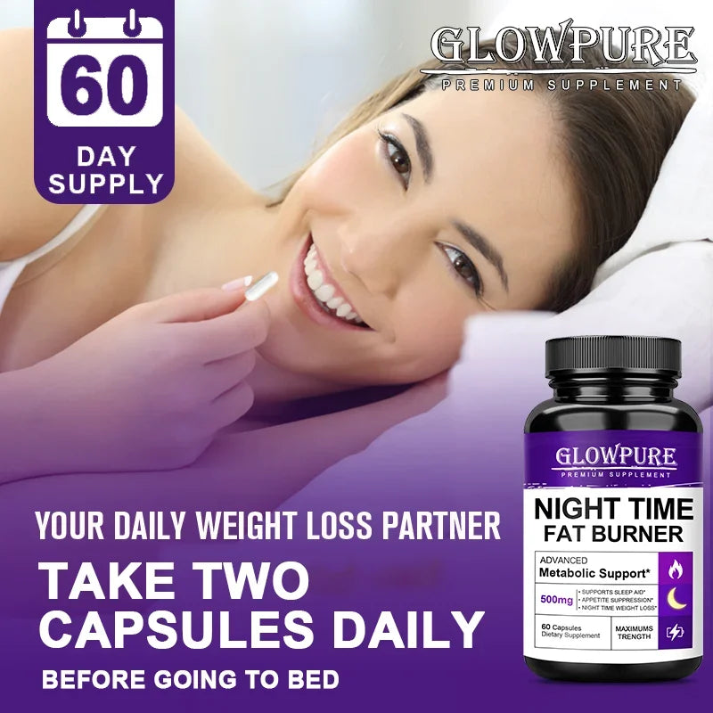 60pcs Powerful Natural Night time Fat Burning Cellulite Weight Loss Pills for Lean Physique Detoxification Promotes Metabolism