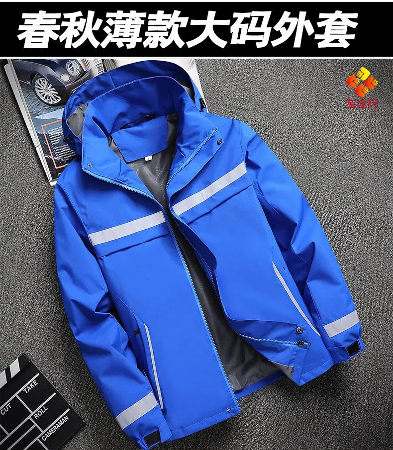 Waterproof Abrasion Resistant Windbreaker, Light Reflective Hooded Jacket for Outdoor Work