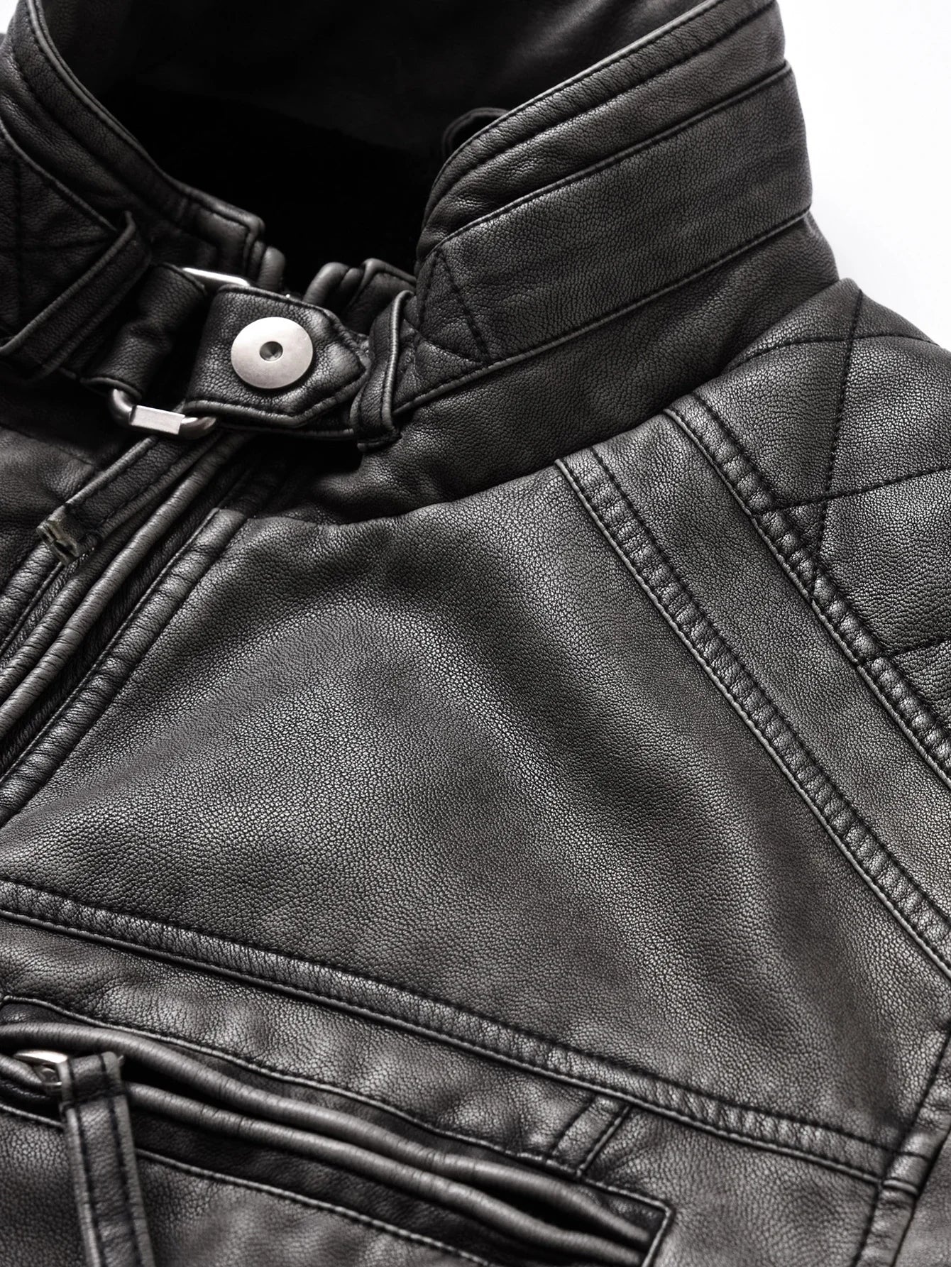 Men's Vintage Thickened Jacket Multi-Pocket Jacket, Stand-Up Collar Motorcycle Clothing, Casual PU Leather Jacket