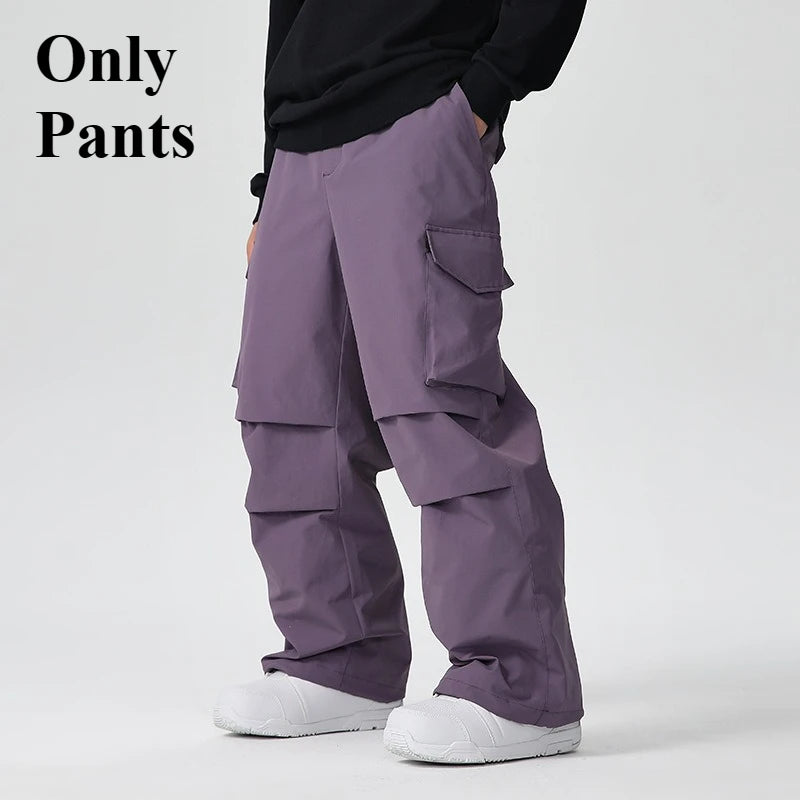 New Men Skiing Pant Solid Sport Warm Windproof Breathable Outdoor Ski Pants Pocket Waterproof Snow Women Adult Snowboard Pant