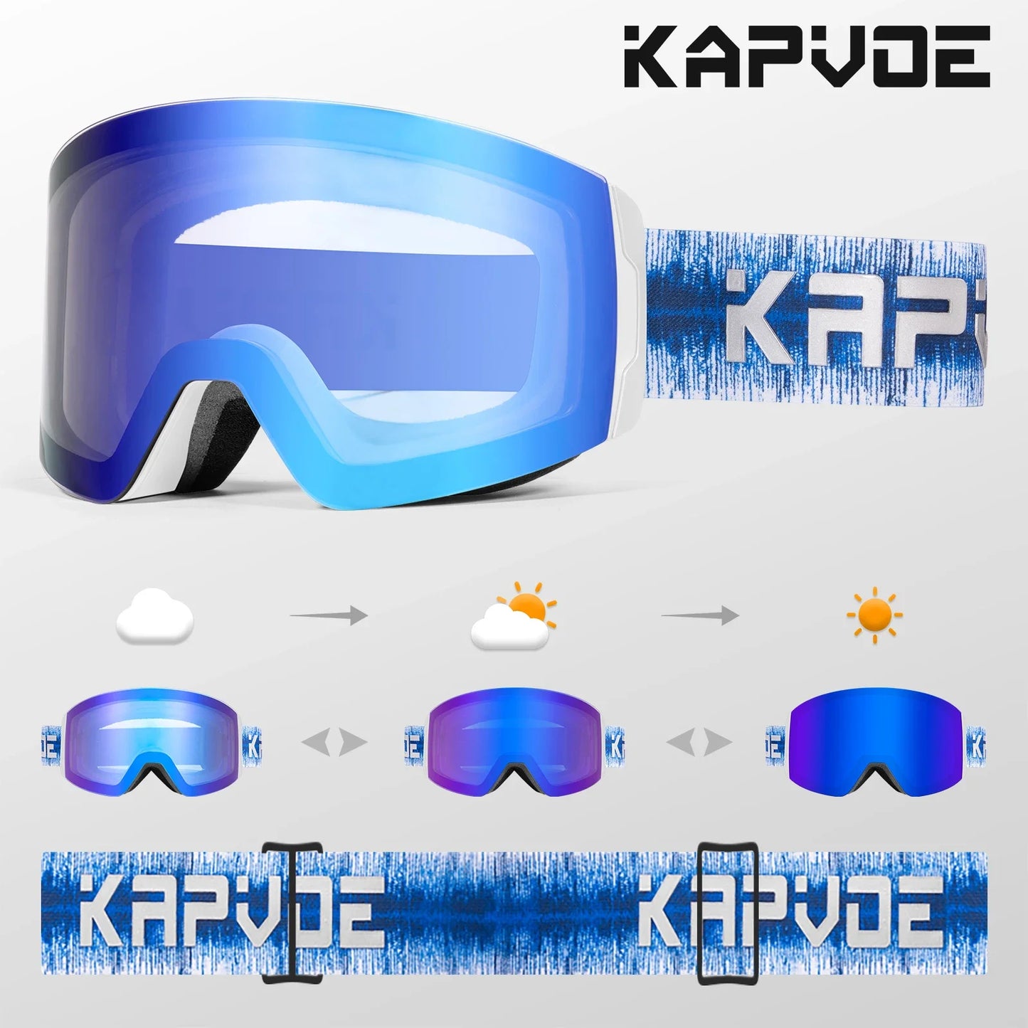 Kapvoe Photochromic Ski Goggles Magnetic Anti-Fog Lenses UV400 Protection Men Women Ski Goggles Snow Sunglasses Sports Eyewear