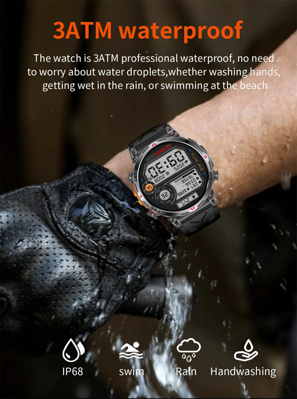 2026 New Outdoor Sports Smartwatch Men GPS Positioning 650mAh HD Call 1.56-inch AMOLED Screen Compass 5ATM Waterproof Watch Man