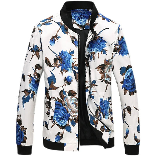 New Men Long Sleeved Baseball Collar Casual Sports Jacket Fashion Male Daily High Street Flower Coats